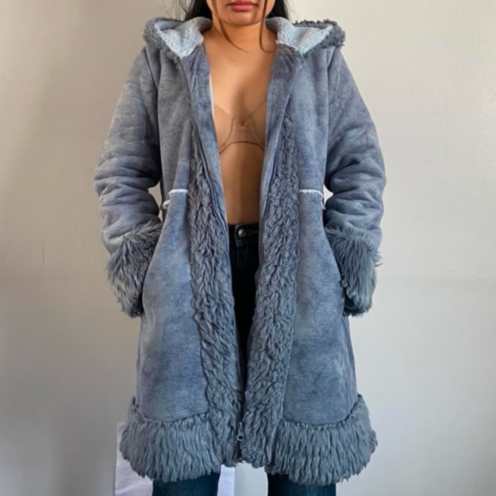 Women's Gray Faux Fur Coat